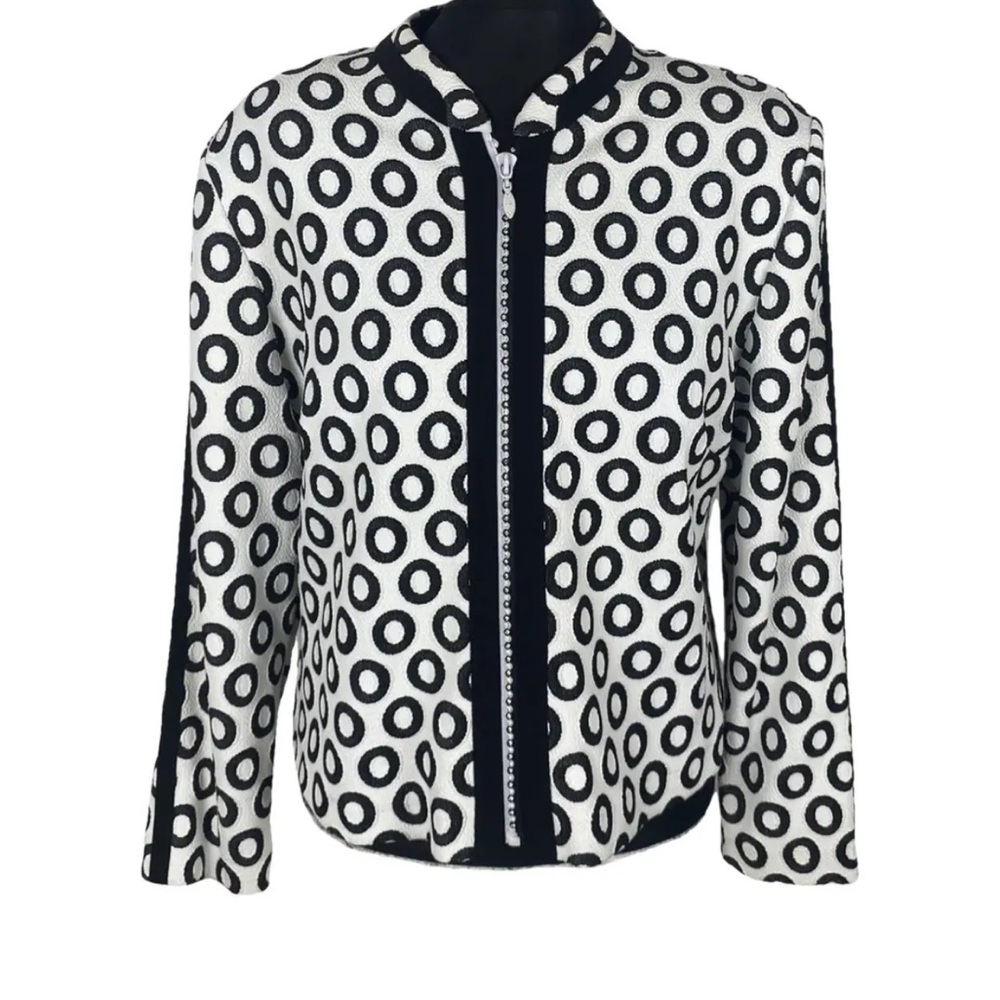 Joseph Ribkoff Black and White Circle-Print Zip Jacket